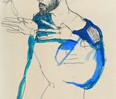 Egon Schiele, Gustav Klimt im blauen Malerkittel, 1913 © Privatbesitz
