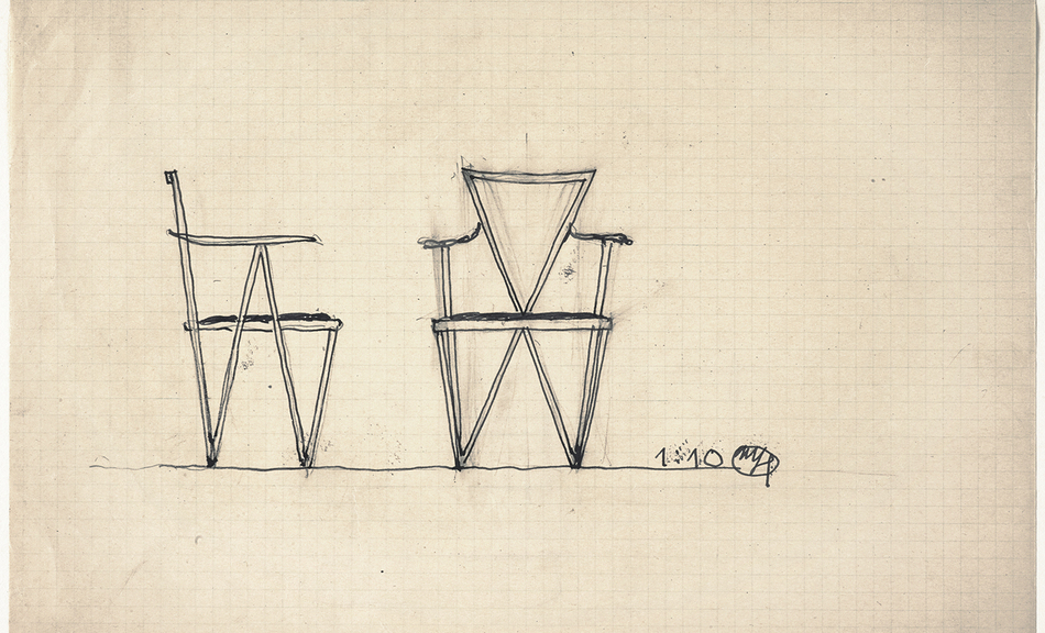 JOSEF HOFFMANN, Entwurf für einen Armsessel in Dreiecksform, um 1905 © Leopold Museum, Inv. 1190