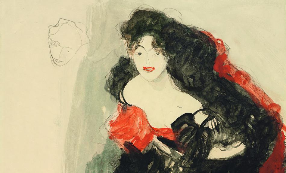GUSTAV KLIMT | Tänzerin im Flamenco-Kostüm, Links Unten: Studie zu "Judith II (Salome)" | um 1908 © Leopold Museum, Wien | Foto: Leopold Museum, Wien/Manfred Thumberger