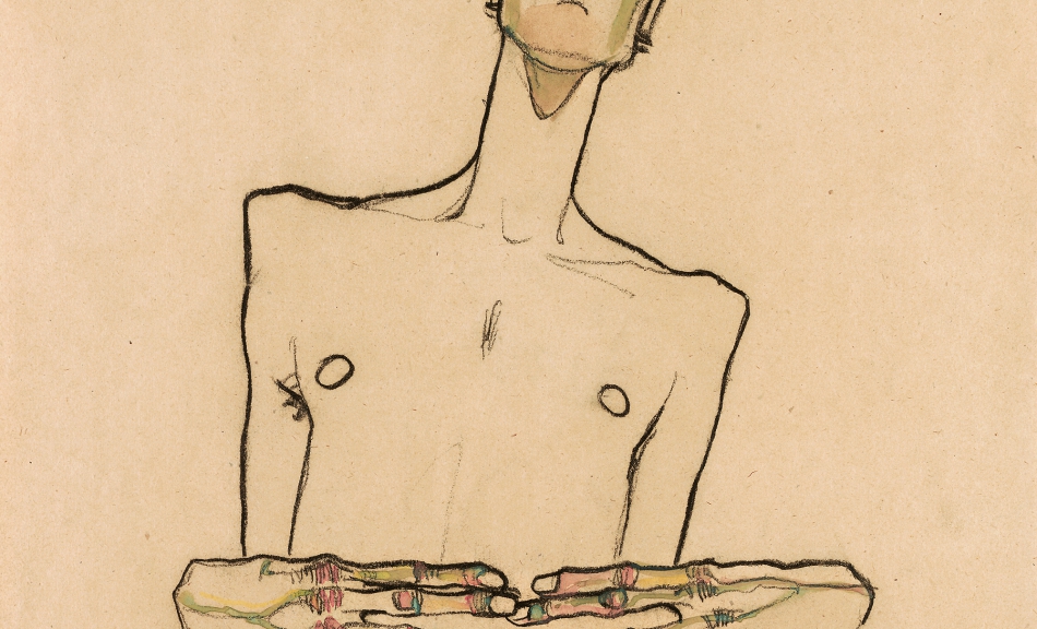 Egon Schiele, Erwin Dominik Osen mit aneinandergelegten Fingerspitzen („Mime van Osen“), 1910 © Leopold Museum, Wien, Foto: Leopold Museum, Wien/Manfred Thumberger