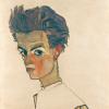Egon Schiele, Selbstbildnis in gestreiftem Hemd, 1910 © Leopold Museum, Wien, Inv. 1458