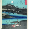 Ando Hiroshige, Klopfen der Kimono-Stoffe mit dem Flachbrett Kinuta, um die Farben wieder hervorzubringen, aus der Serie der "6 Diamantenflüsse", 1857 © Sammlung Leopold II