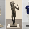 Drei von fünf Figuren aus dem Prolog »nackte männer« © Standfigur des Hofbeamten Snofrunefer (um 2400 v. Chr.) © Kunsthistorisches Museum, Wien August Rodin, Das eherne Zeitalter (1875/76) © Kunsthaus Zürich Heimo Zobernig, ohne Titel (2011) © VBK, Wien 2012