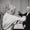 SVEN SIMON, Oskar Kokoschka and Konrad Adenauer in front of Kokoschka’s portrait of Adenauer, Cadenabbia near Como, Italy, 1966 © Universität für angewandte Kunst Wien / University of Applied Arts Vienna, Oskar Kokoschka-Zentrum © Fotoagentur Sven Simon