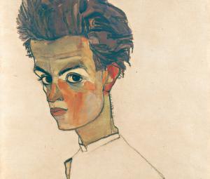 Egon Schiele, Selbstbildnis in gestreiftem Hemd, 1910 © Leopold Museum, Wien, Inv. 1458