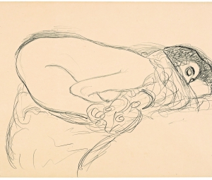 Gustav Klimt, Weiblicher Halbakt nach rechts in kniend-kauernder stellung. studie zu »Leda«, 1913/14 © Leopold Museum, Wien, Inv. 1375