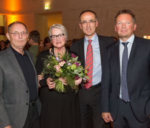 Im Bild v.li.n.re.: Günter Brus, Ana Brus, Tobias G. Natter (Museologischer Direktor, Leopold Museum), Peter Weinhäupl (Managing Director, Leopold Museum) © Leopold Museum/APA-Fotoservice/Schedl