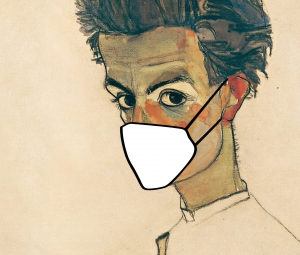 Schiele mit Maske Querformat © Leopold Museum, Wien 2020