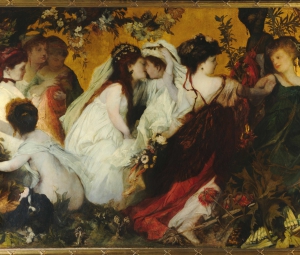 Hans Makart, Moderne Amoretten, Triptychon, signiert auf der Mitteltafel, Öl auf Leinwand, 147 x 236 cm (Seitenteile), gerahmt © Foto: Dorotheum