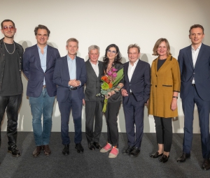 Eröffnung im Leopold Museum "Kowanz. Ortner. Schlegel": v.l.n.r.: Adrian Kowanz, Moritz Stipsicz, Josef Ostermayer, Laurids Ortner, Eva Schlegel, Manfred Ortner, Bettina Leidel, Dominik Papst © Leopold Museum, Wien/APA-Fotoservice/Richard Tanzer