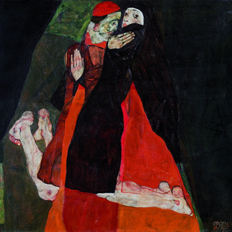 Egon Schiele, "Liebkosung" (Kardinal und Nonne), 1915 © Leopold Museum, Wien, Inv. 455