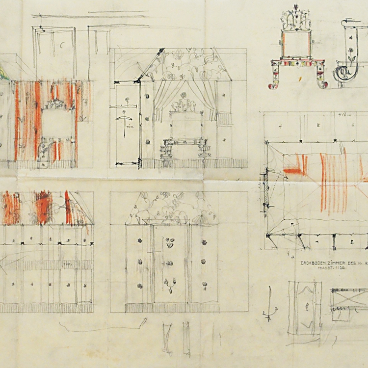 Dagobert Peche | Entwürfe zum Dachbodenzimmer der Villa Eduard Ast | 1922 © Leopold Museum, Wien, Inv. 1654