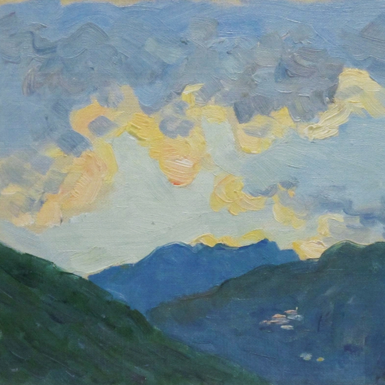 Ferdinand Andri | Blaue Berge mit orangefarbenen Wolken © Leopold Museum, Wien, Inv. 567