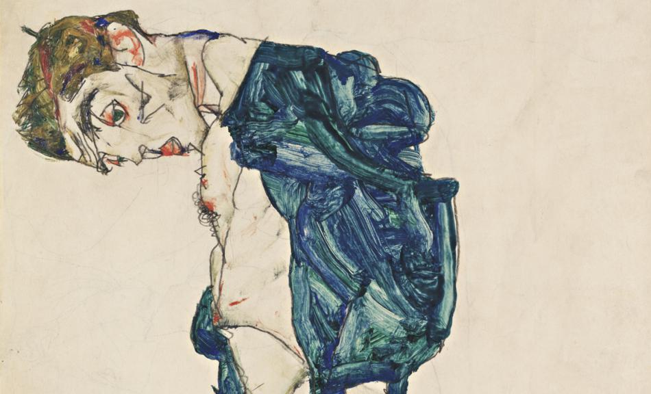 Egon Schiele, »Prediger« (Selbstakt mit blaugrünem Hemd), 1913 © Leopold Museum, Wien, Inv. 2365