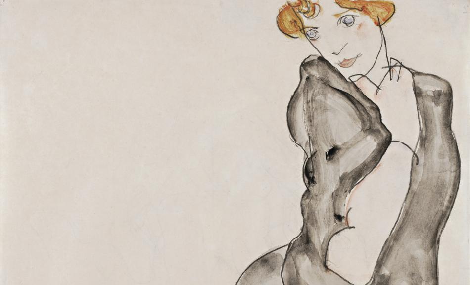 Egon Schiele Kniende mit grauem Umhang  (Wally Neuzil), 1912 © Leopold Museum, Wien, Inv. 2350