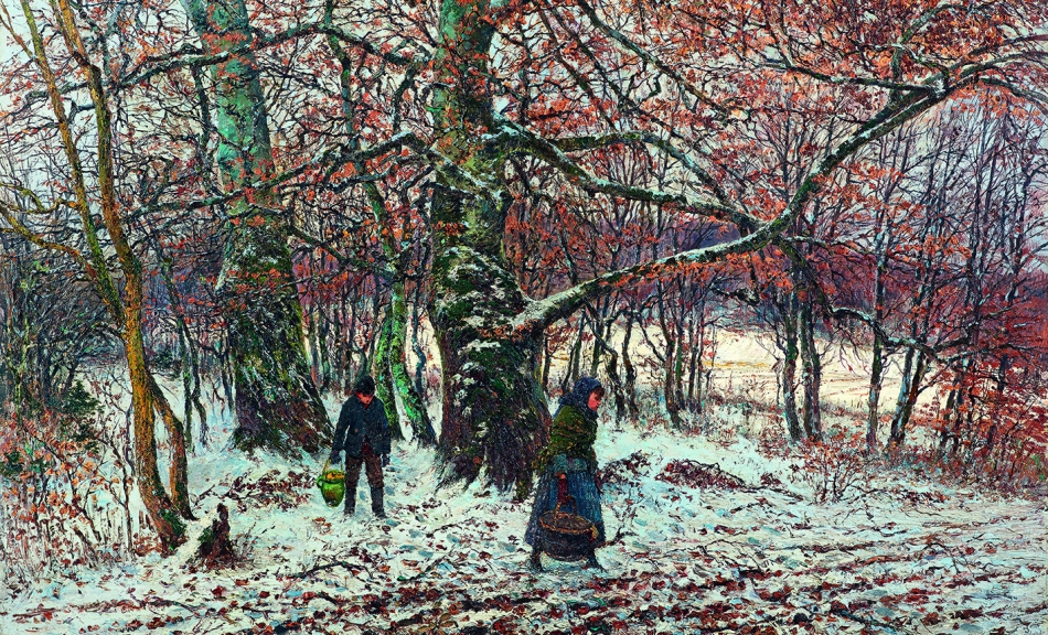 THEODOR VON HÖRMANN, Bauernkinder im winterlichen Buchenwald, Weßling | 1892 © Leopold Museum, Wien, Inv. 1979