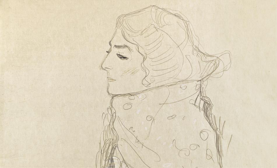 GUSTAV KLIMT, Seated Lady with Ornamented Cape in Profile from the Left, c. 1910 © Leopold Museum, Vienna | Photo: Leopold Museum, Vienna