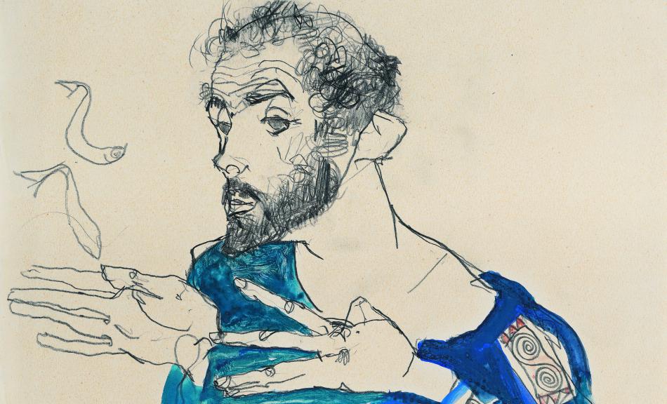 Egon Schiele, Gustav Klimt im blauen Malerkittel, 1913 © Privatbesitz