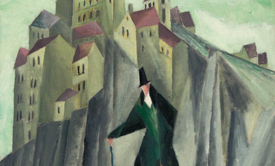 LYONEL FEININGER, Man in Front of a Tall Cliff, 1913 © Fondazione Gabriele e Anna Braglia, Lugano, Photo: Christoph Münstermann © Bildrecht Wien, 2019