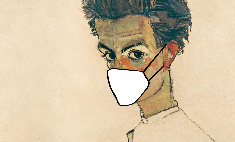 Schiele mit Maske Querformat © Leopold Museum, Wien 2020