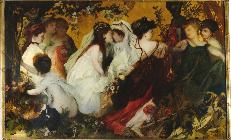 Hans Makart, Moderne Amoretten, Triptychon, signiert auf der Mitteltafel, Öl auf Leinwand, 147 x 236 cm (Seitenteile), gerahmt © Foto: Dorotheum