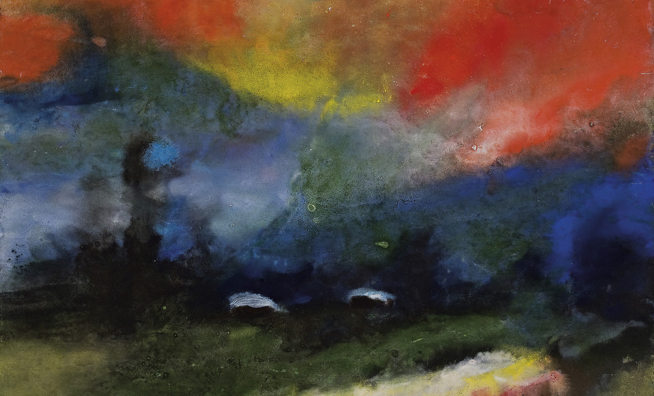 Karl Stark, Landschaft mit zwei Hütten und rotem Himmel, 1970 © Leopold Museum, Wien, Inv. 2983; VBK, Wien 2010