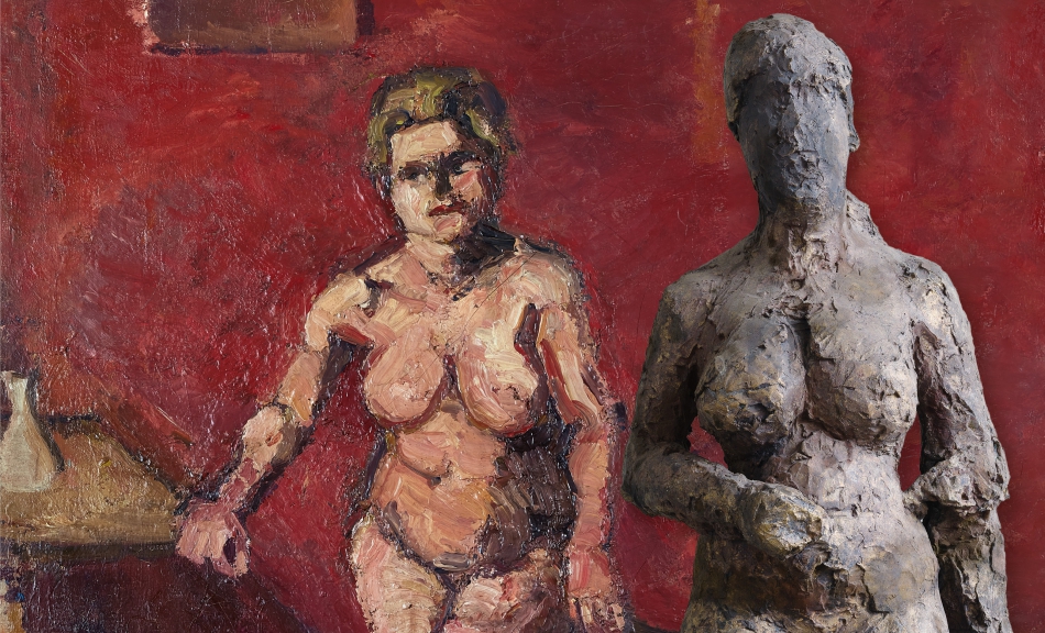 HERBERT BOECKL, Akt vor gelber Kiste, 1925 (Detail) und HANS JOSEPHSOHN, Ohne Titel, 1969 (Detail) © Privatbesitz, Foto: Leopold Museum, Wien © Herbert Boeckl Nachlass, Wien und © Josephsohn Estate und Kesselhaus Josephsohn, St. Gallen, Foto: Kesselhaus Josephsohn HERBERT BOECKL, Akt vor gelber Kiste, 1925 (Detail) und HANS JOSEPHSOHN, Ohne Titel, 1969 (Detail) © Privatbesitz, Foto: Leopold Museum, Wien © Herbert Boeckl Nachlass, Wien und © Josephsohn Estate und Kesselhaus Josephsohn, St. Gallen, Foto: Kesselhaus Josephsohn